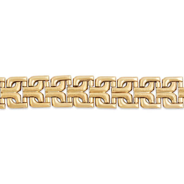 Vintage Italian 14k Yellow Gold Lovely Dual-Texture Geometric Wide Bracelet 7
