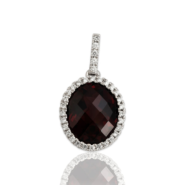 Vintage 14k White Gold 4.3ct Garnet Diamond Refined Halo Pendant
