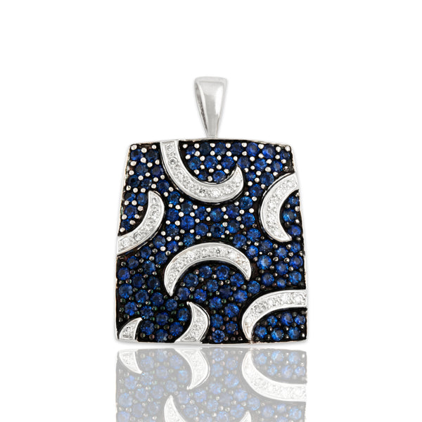 Vintage Large 18k White Gold 1cttw Blue Sapphire Diamond Night Sky Pendant
