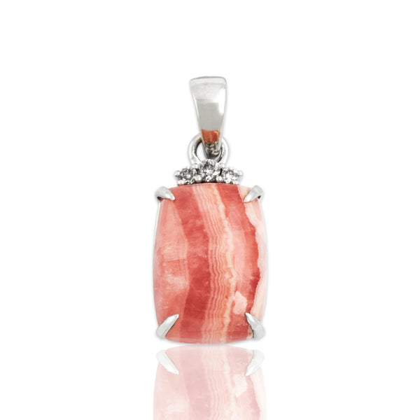 Estate 14k White Gold 6ct Rhodochrosite Diamond Pretty Cabochon Pendant