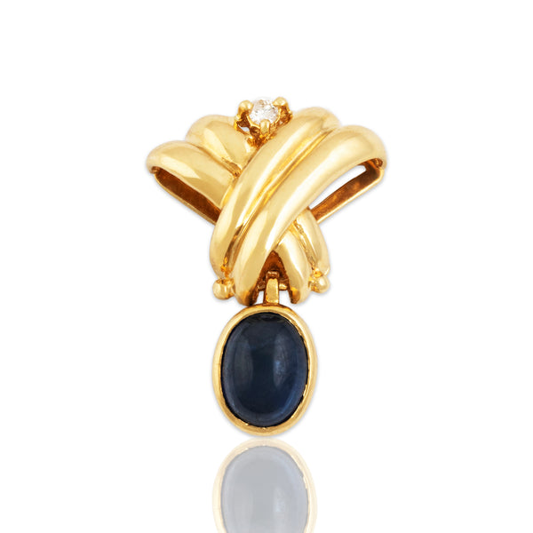 Vintage 18k Yellow Gold 1.8ct Sapphire Diamond Lovely Cabochon Enhancer Pendant
