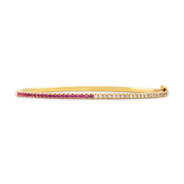 Vintage 14k Yellow Gold Pink Sapphire Diamond Sparkling Bangle Bracelet 6.5