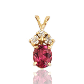 Vintage 14k Yellow Gold 1.4ct Pink Tourmaline Old Mine Cut Diamond Pendant