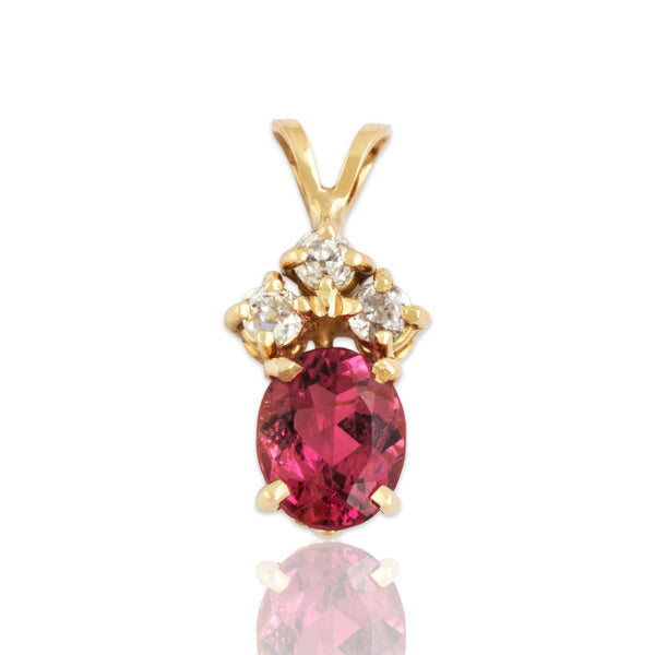 Vintage 14k Yellow Gold 1.4ct Pink Tourmaline Old Mine Cut Diamond Pendant