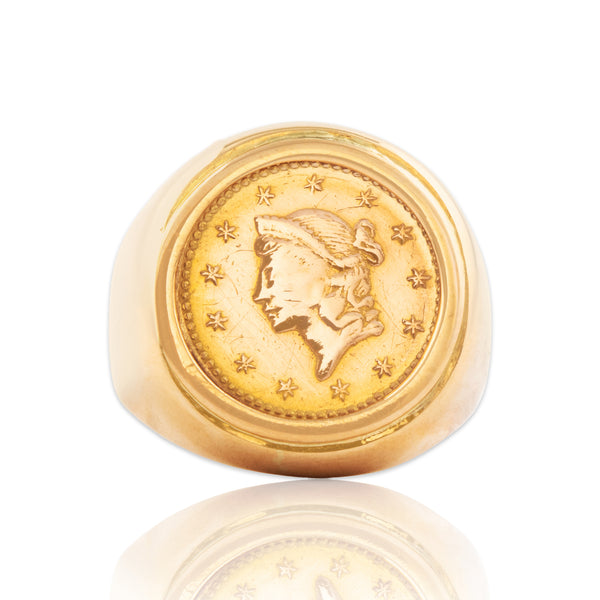 Vintage Heavy 18k & 22k Yellow Gold 1853 One Dollar Coin Ring 5.75