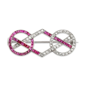 Antique Art Deco Platinum 1.2cttw Ruby Rose Cut Diamond Fantastic Brooch / Pin