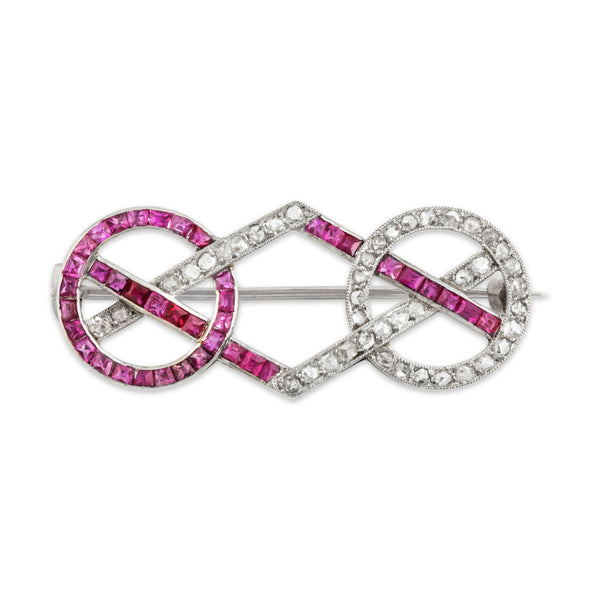 Antique Art Deco Platinum 1.2cttw Ruby Rose Cut Diamond Fantastic Brooch / Pin
