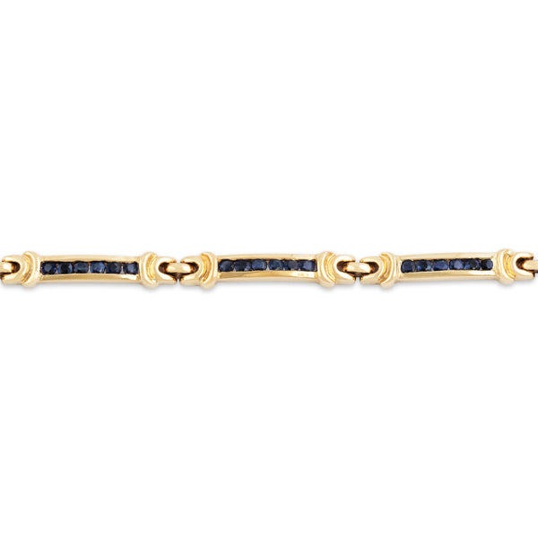 Vintage 14k Yellow Gold 1.4cttw Sapphire Buckle Link Line Bracelet 6.75
