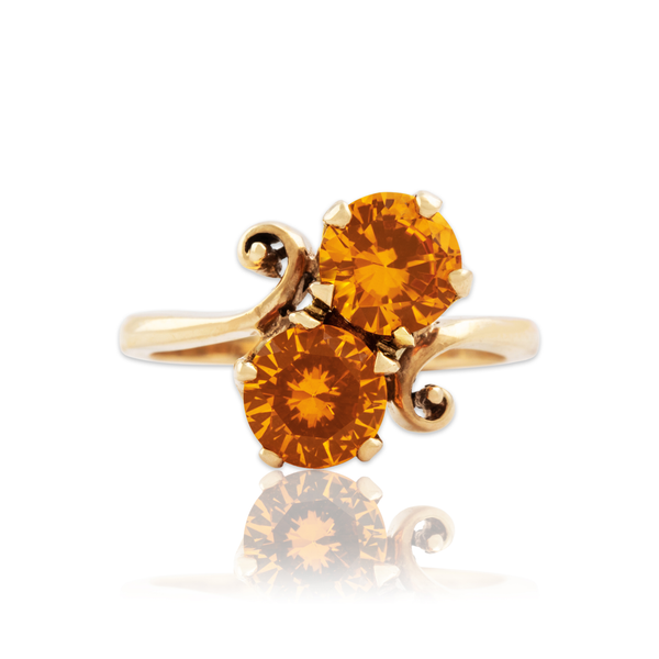 Vintage 10k Yellow Gold Yellow Synthetic Sapphire Swirling Duo Ring 6.50