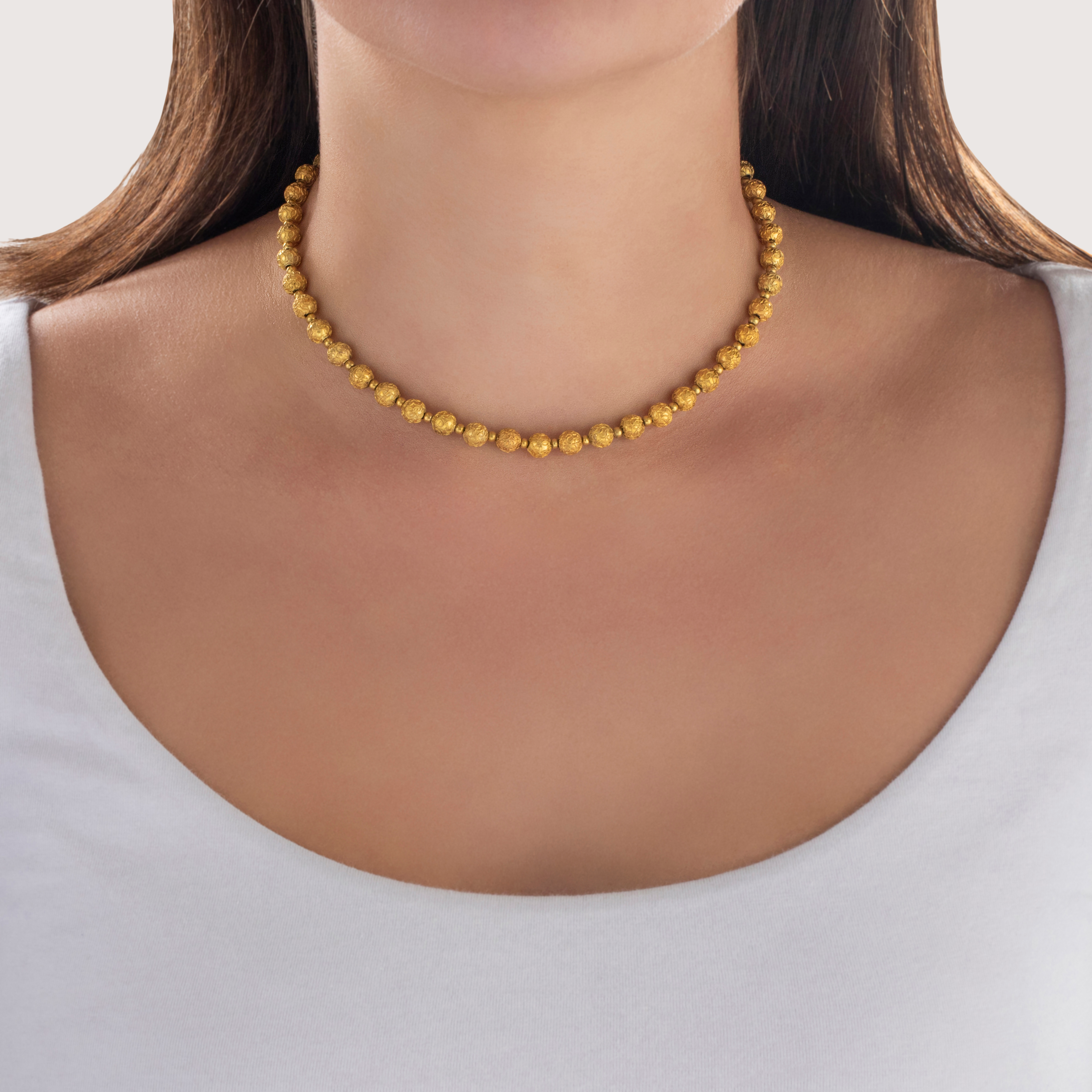Antique 14k Yellow Gold Etruscan Filigree Beadwork Necklace 14.5"