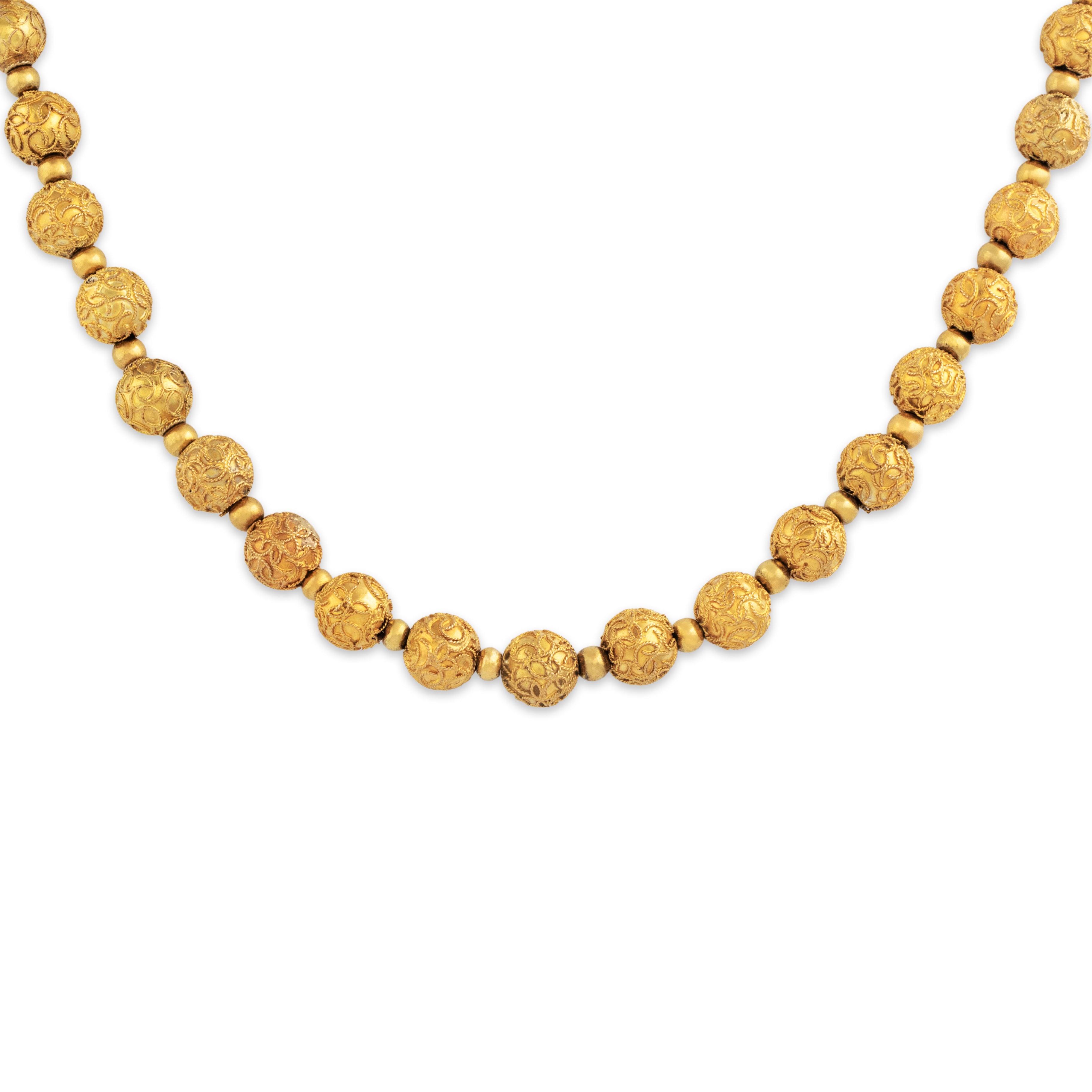 Antique 14k Yellow Gold Etruscan Filigree Beadwork Necklace 14.5"