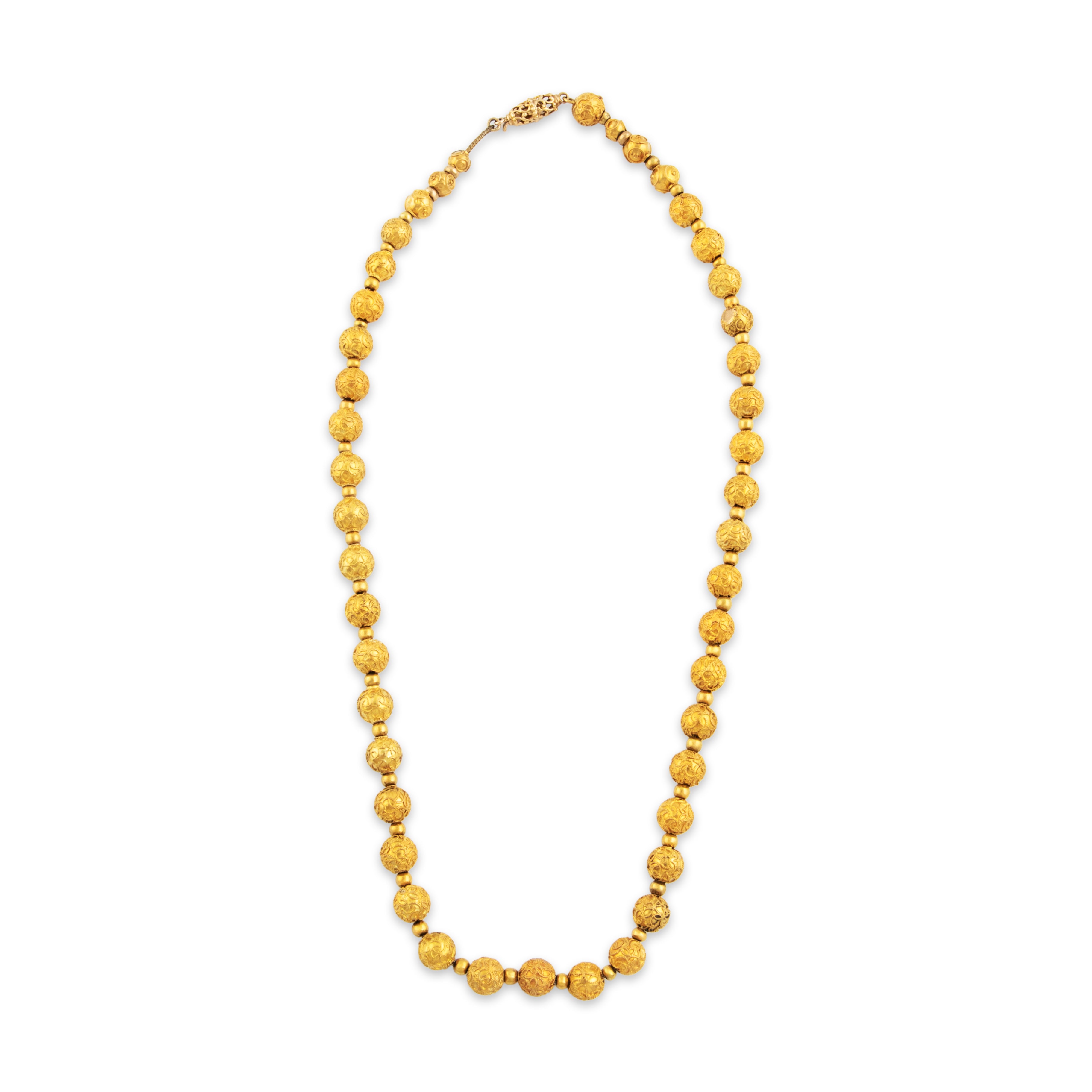 Antique 14k Yellow Gold Etruscan Filigree Beadwork Necklace 14.5"
