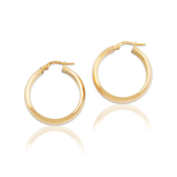 Vintage Italian 14k Yellow Gold Classic Sleek Hoop Earrings