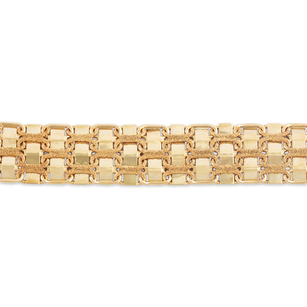 Vintage Italian 14k Yellow Gold Sparkling Woven Textured Chain Bracelet 6.75