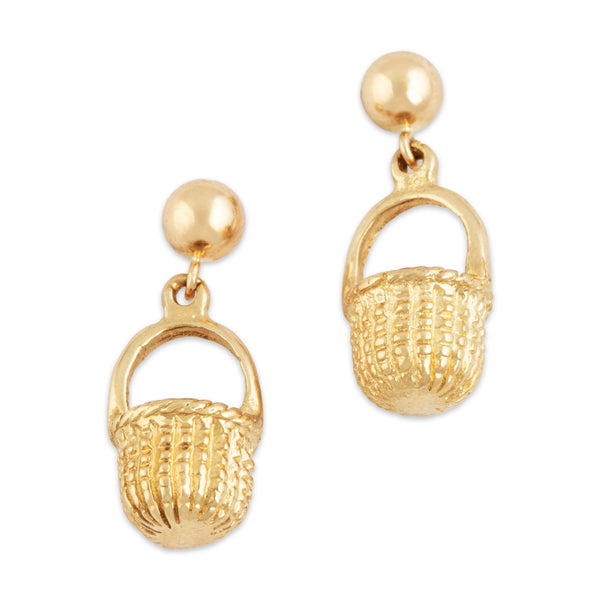 Vintage 14k Yellow Gold Dainty Nantucket Basket Earrings