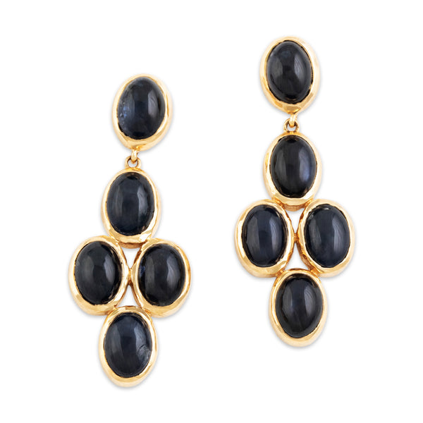 Vintage 14k Yellow Gold 14.79cttw Blue Sapphire Cabochon Dangle Earrings