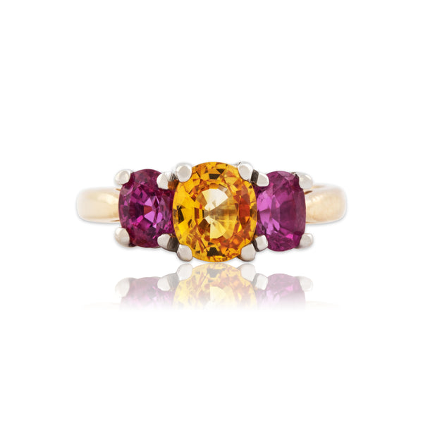 Vintage 14k Yellow & White Gold Yellow & Pink Sapphire Bright Trio Ring 7.00