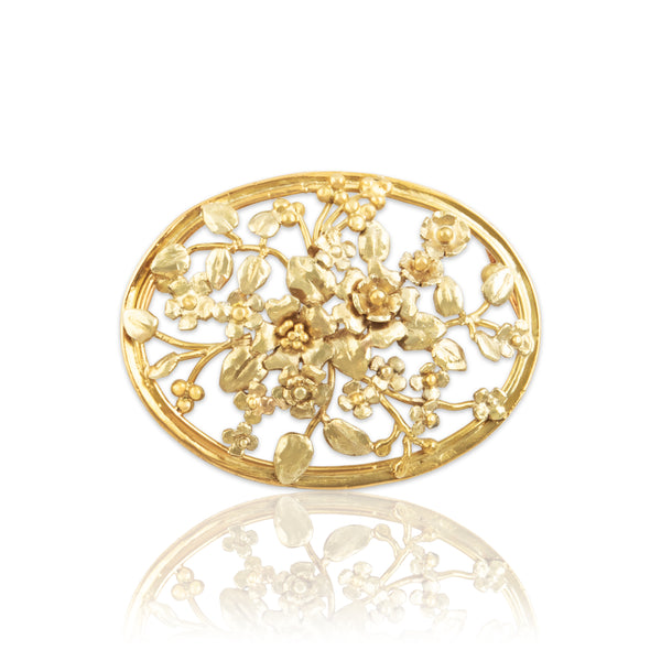 Antique Large 18k Yellow Gold Lovely Bouquet of Flowers Slide Pendant