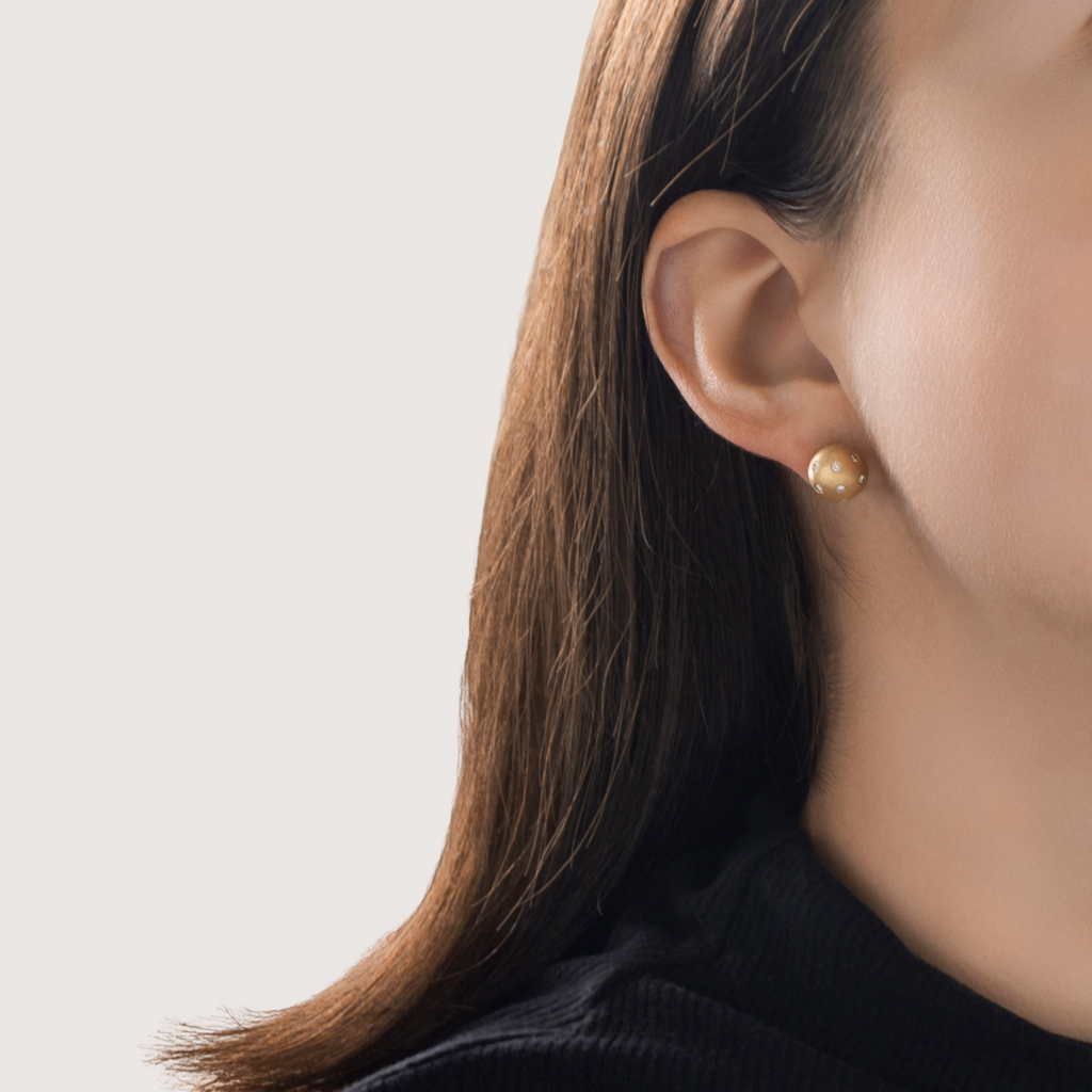 Estate 14k Yellow Gold .216cttw Diamond Playful Brushed Dome Stud Earrings