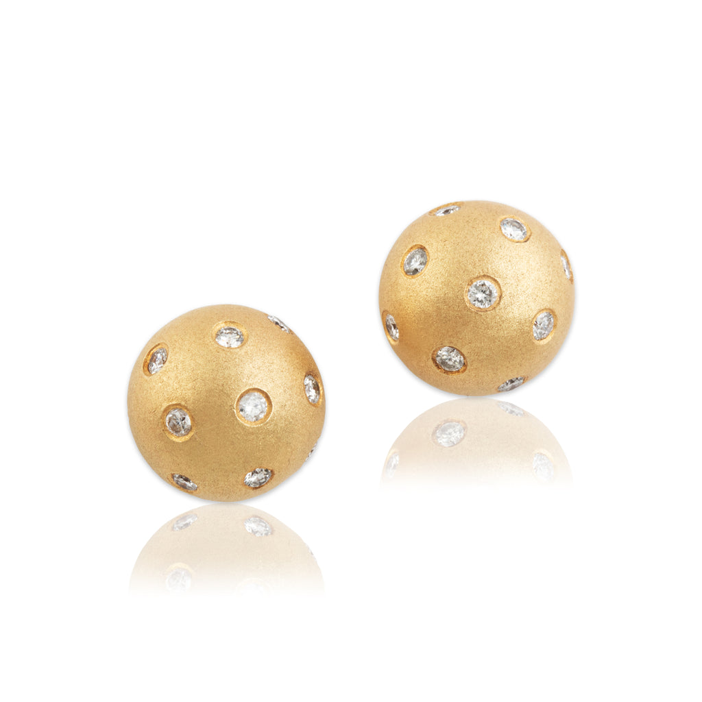 Estate 14k Yellow Gold .216cttw Diamond Playful Brushed Dome Stud Earrings