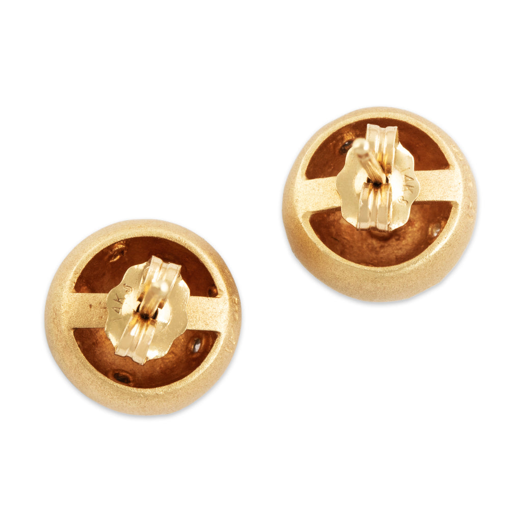 Estate 14k Yellow Gold .216cttw Diamond Playful Brushed Dome Stud Earrings