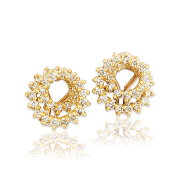 Vintage 18k Yellow Gold 1.96cttw Diamond Beautiful Omega Back Spiral Earrings