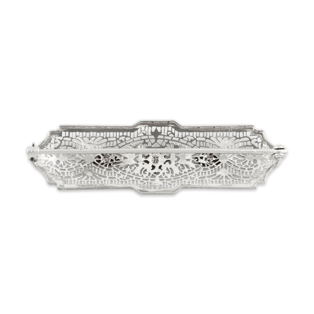 Antique Art Deco 10k White Gold Diamond Delicate Openwork Brooch / Pin