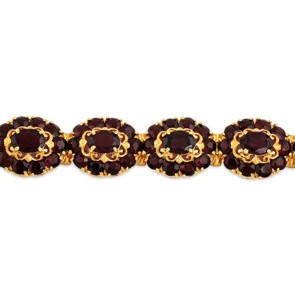 Vintage Heavy 14k Yellow Gold 27cttw Garnet Incredible Halo Link Bracelet 6.5
