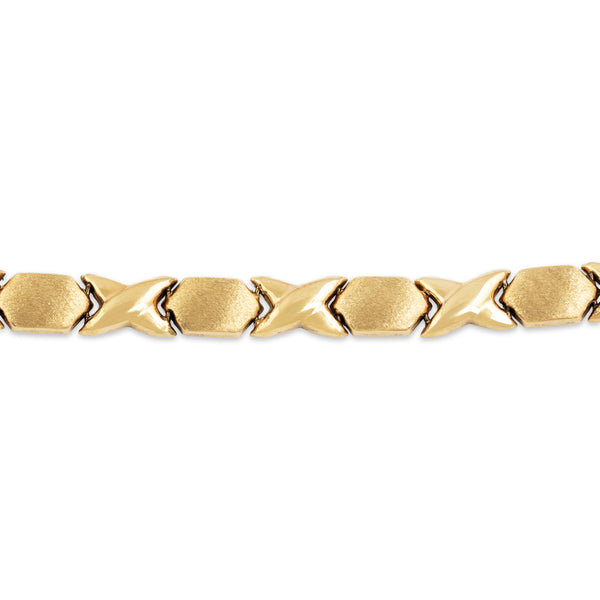 Vintage Italian 14k Yellow Gold Brushed Criss-Crossing Link Bracelet 6.75