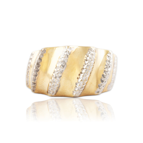 Vintage Lightweight 10k Yellow & White Gold Wide Textured Band Ring 9.25