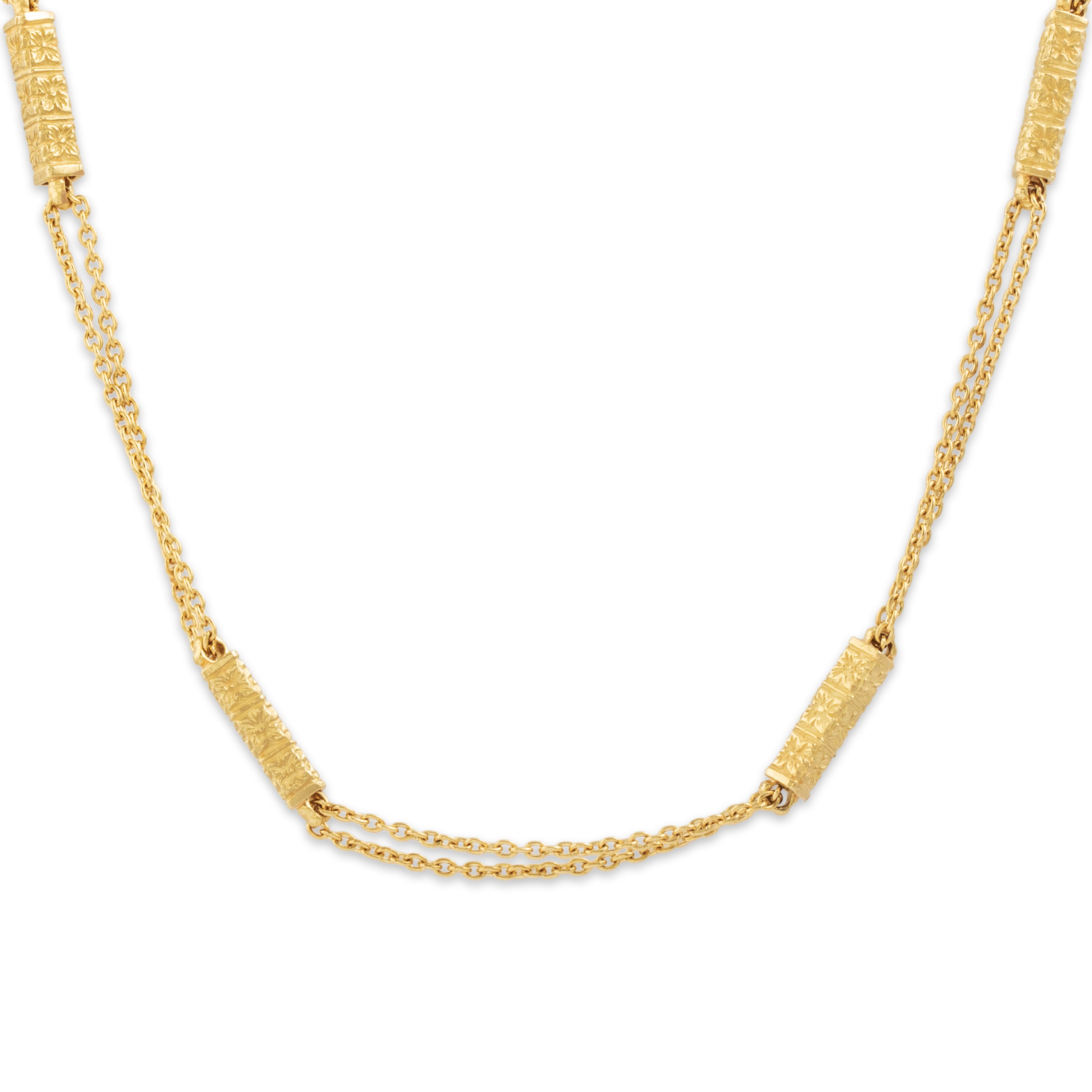 Vintage 18k Yellow Gold Double Chain Floral Station Necklace - detail view #1