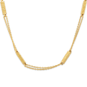 Vintage 18k Yellow Gold Double Chain Floral Bar Station Necklace 20.5"