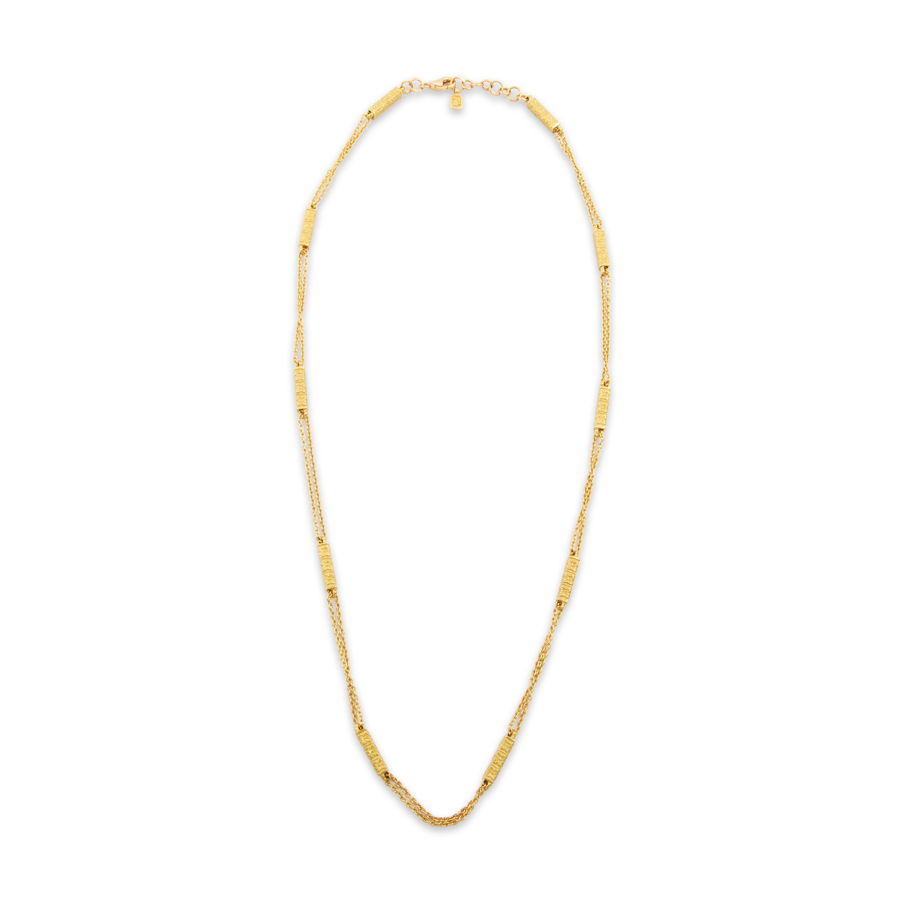 Vintage 18k Yellow Gold Double Chain Floral Station Necklace - Overall view