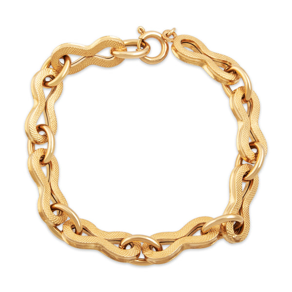 Vintage Italian 18k Yellow Gold Chunky Textured Peanut Chain Bracelet 7