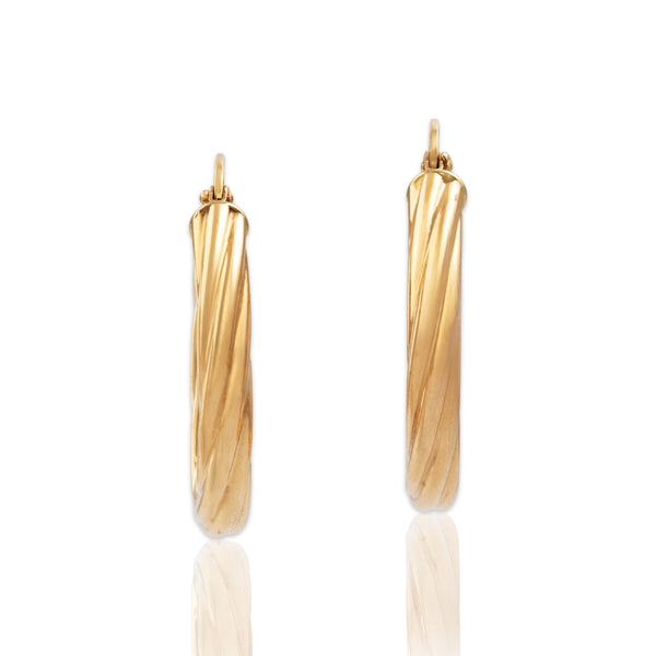 Vintage Italian 14k Yellow Gold Twisting Oval Hoop Earrings