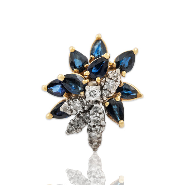 Vintage 14k White & Yellow Gold 1.7cttw Blue Sapphire Diamond Cocktail Ring 6.00