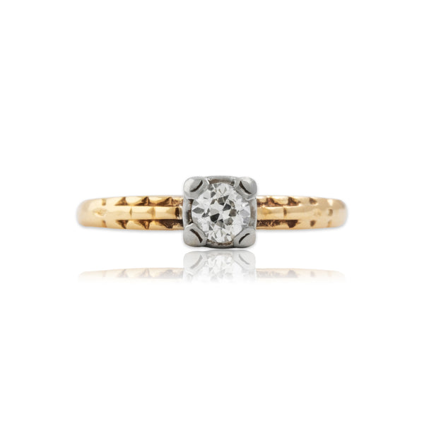 Vintage 14k Yellow Gold & 18k White Gold .25ct Old European Diamond Ring 6.00