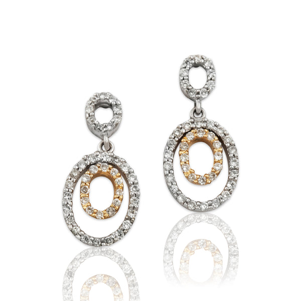 Vintage 14k White & Yellow Gold .369cttw Diamond Delicate Loop Dangle Earrings