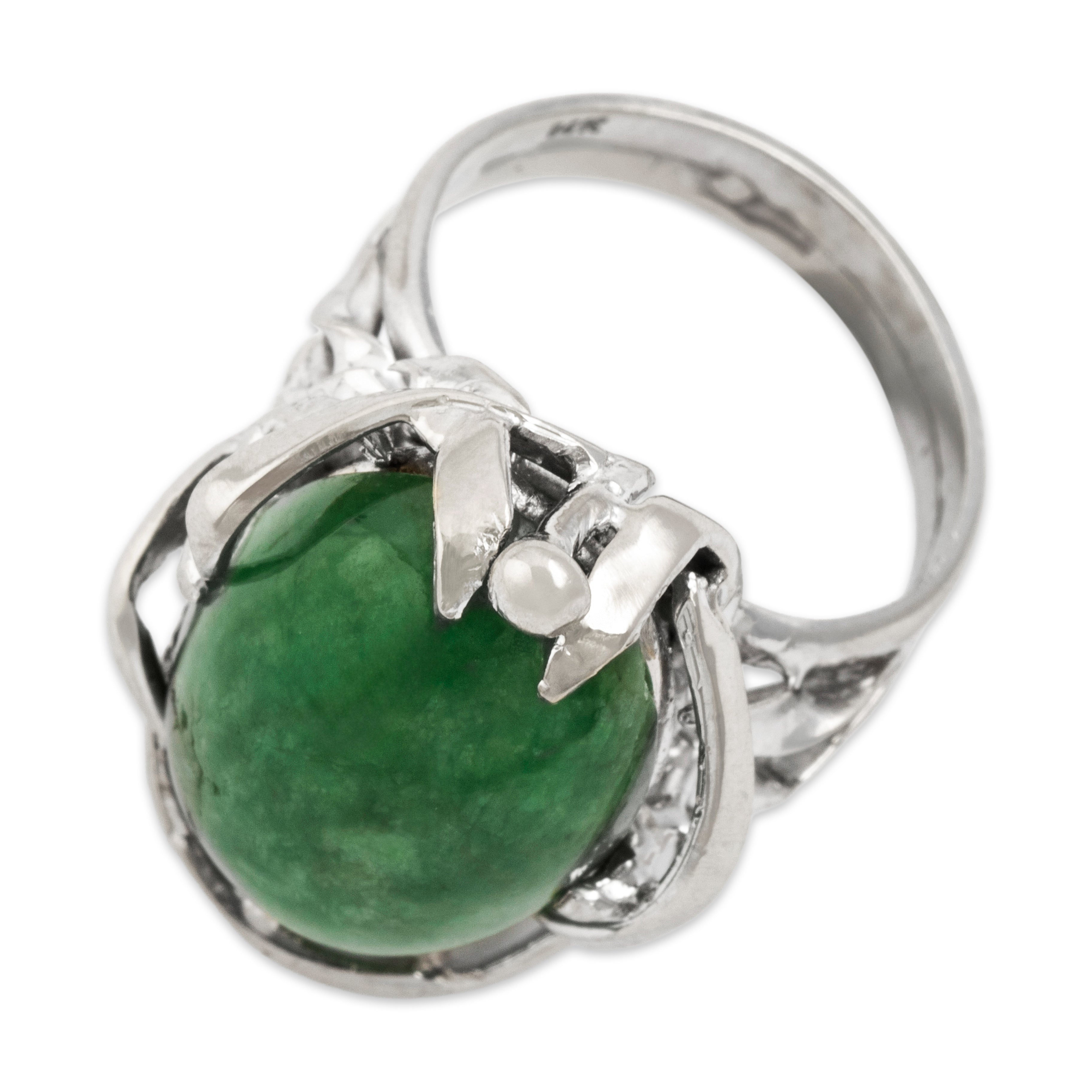 Vintage 14k White Gold 10.68ct Green Jade Brutalist Ring - Overall view