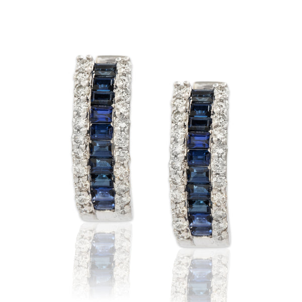 Estate 18k White Gold .8cttw Blue Sapphire .528cttw Diamond Huggie Earrings