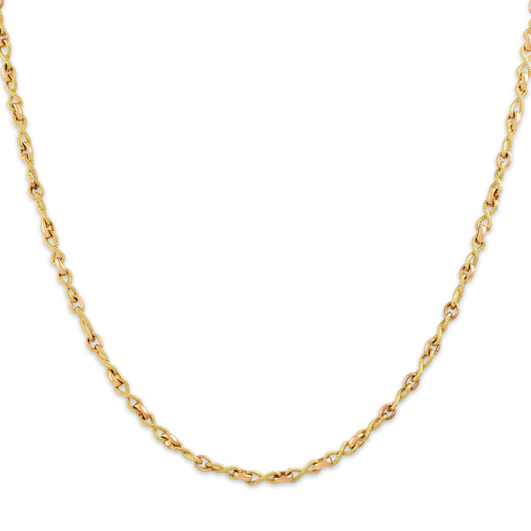 Vintage Italian 14k Yellow & Rosy Yellow Gold Unusual Link Necklace 16