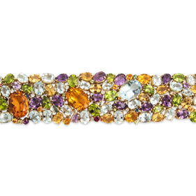 Vintage Oversized 14k Yellow Gold Multistone Lavish Statement Bracelet 6.75"