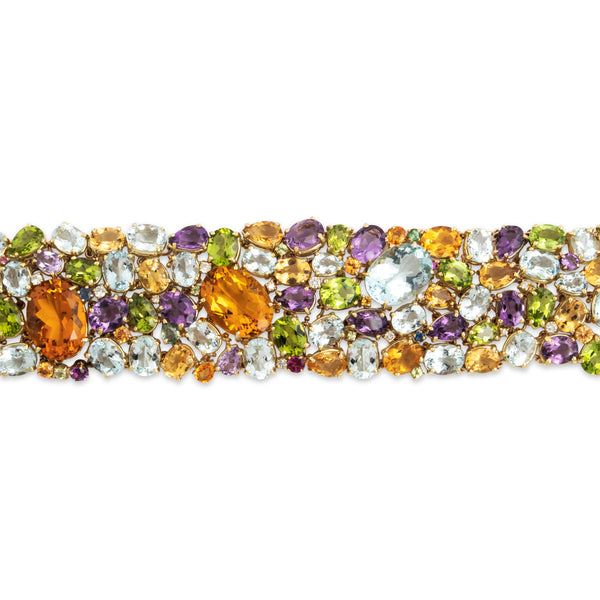 Vintage Oversized 14k Yellow Gold Multistone Lavish Statement Bracelet 6.75