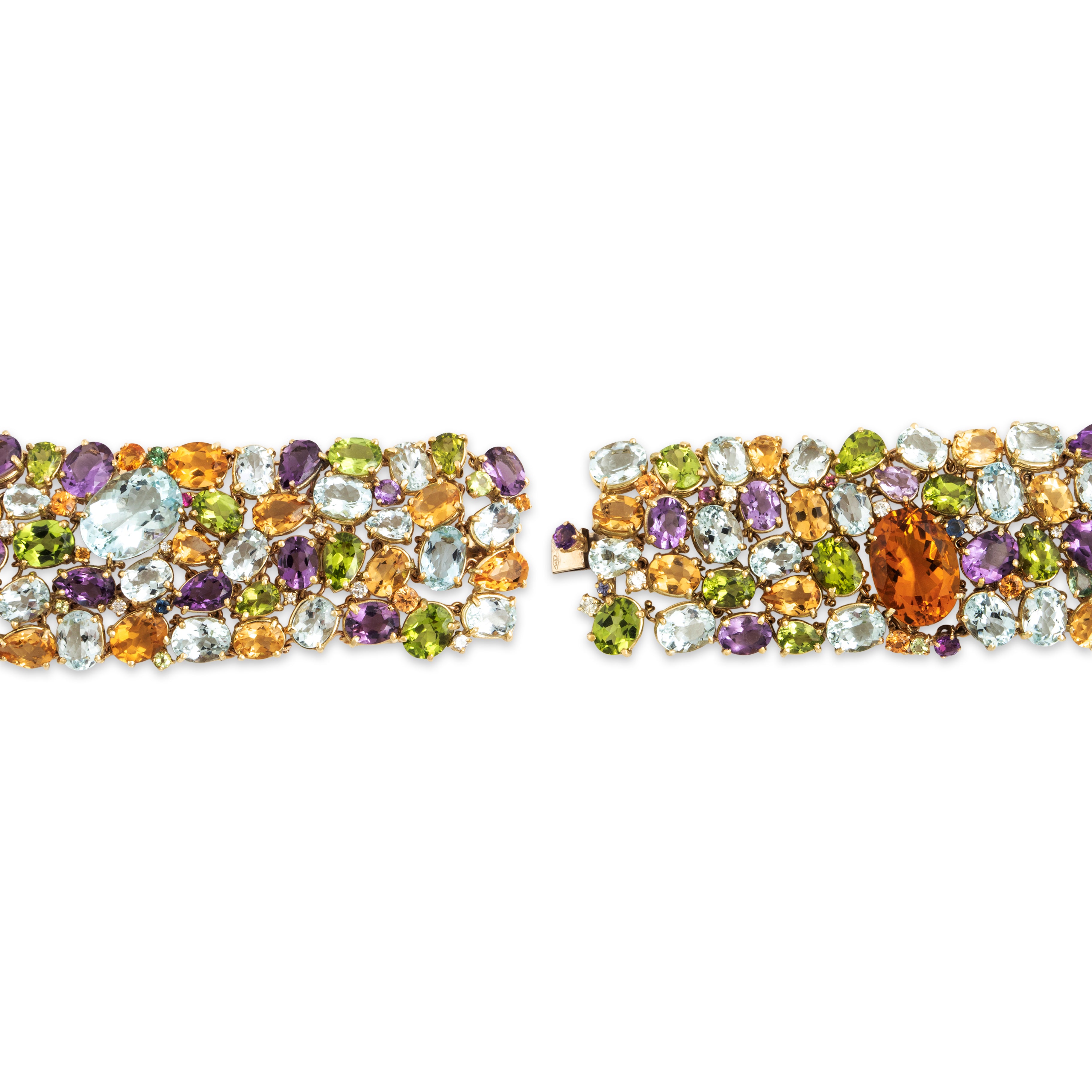 Vintage Oversized 14k Yellow Gold Multistone Lavish Statement Bracelet - clasp view