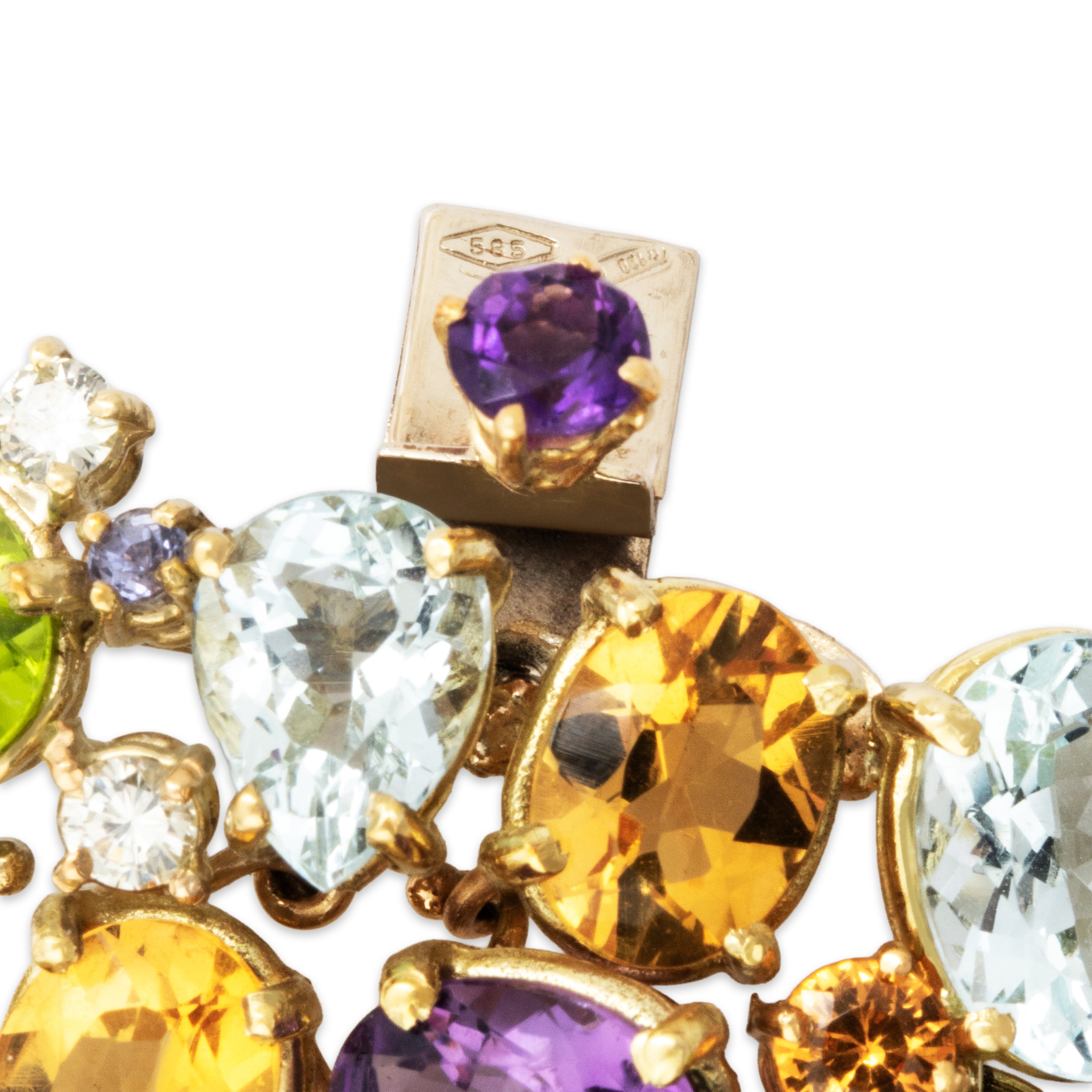 Vintage Oversized 14k Yellow Gold Multistone Lavish Statement Bracelet - Hallmark view