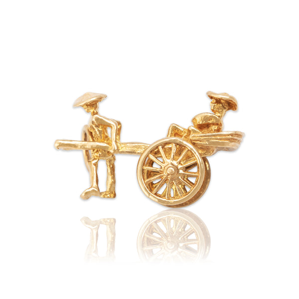 Vintage 14k Yellow Gold Detailed Articulated Rickshaw Charm / Pendant
