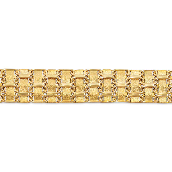Vintage Italian 14k Yellow Gold Chic Wide Textured Woven Chain Bracelet 7