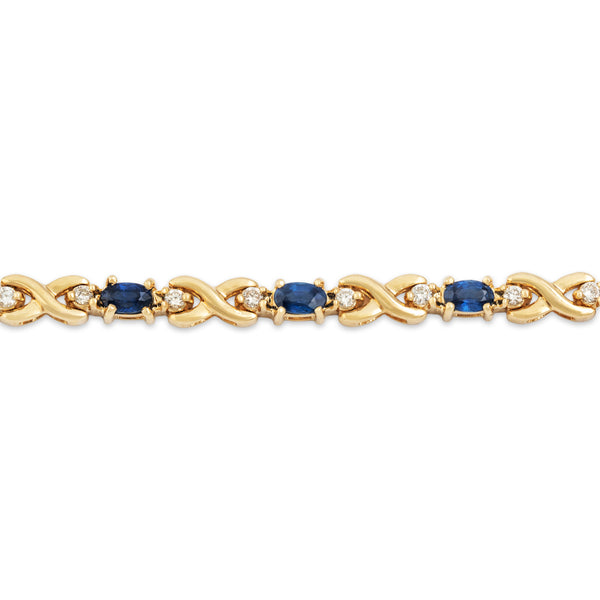Vintage 14k Yellow Gold 3cttw Blue Sapphire .638cttw Diamond Line Bracelet 6.5