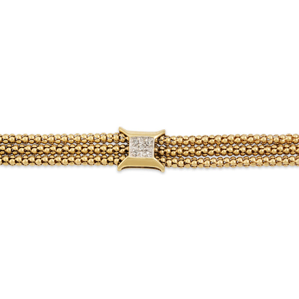Vintage 14k Yellow Gold Diamond Triple Chain Sparkling Station Bracelet 6.75