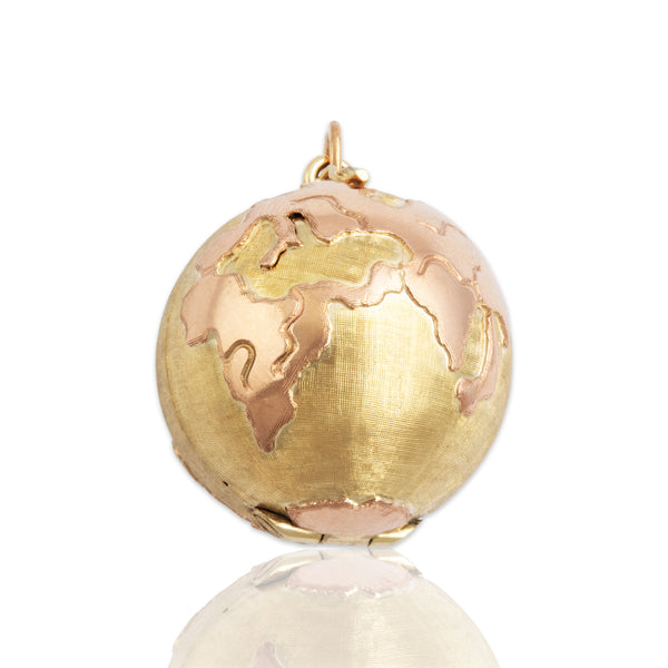Vintage Large 14k Yellow & Rose Gold Incredible Globe Picture Frame Pendant